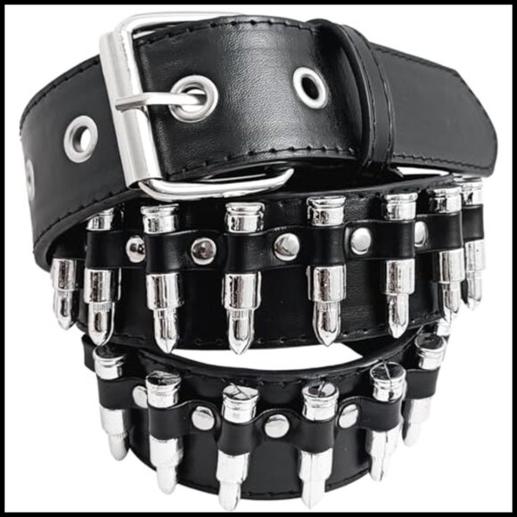 Studded Belt with Bullet Rivets, PU Leather, Adjustable Goth Style